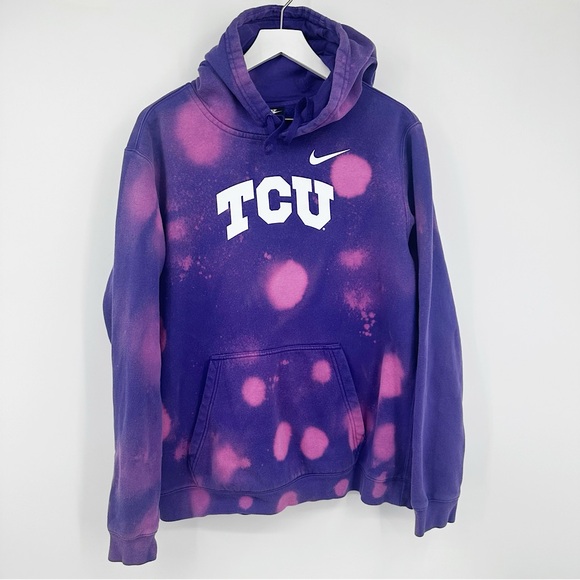 Nike TCU Horned Frogs University Custom Bleach Splatter Hoodie Size Large - Picture 1 of 6